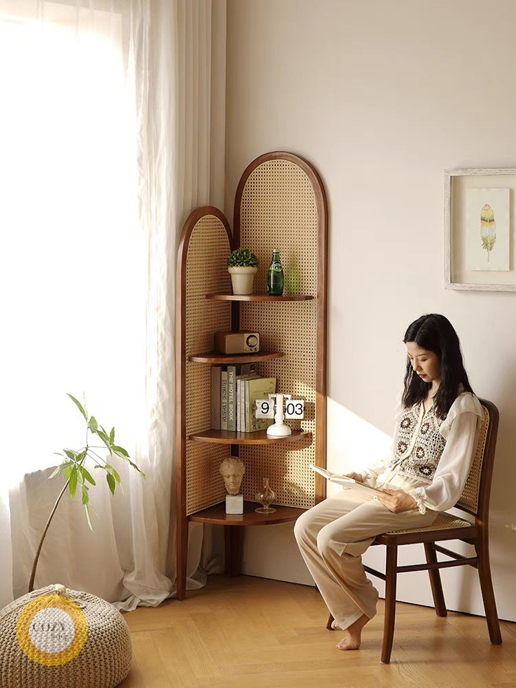 Rattan solid wood corner cabinet 