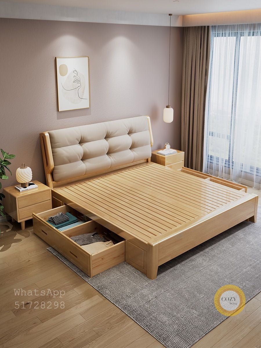 YF-106 Cloud cream style solid wood bed 