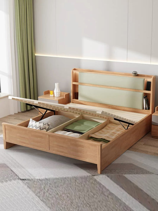 YF-1104 solid wood bed with USB socket 