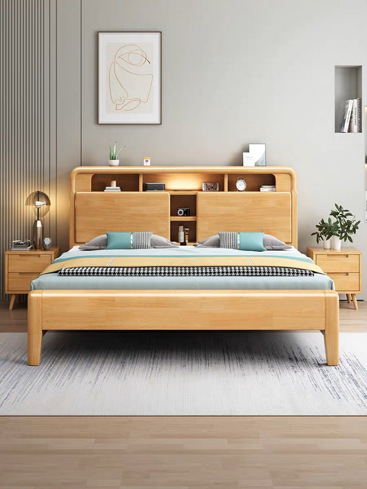YF-A001 solid wood bed with USB socket/bedside lamp 