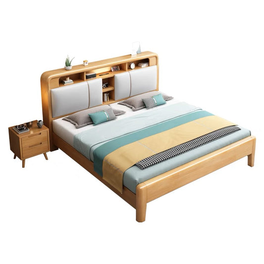 YF-A002 solid wood bed with USB socket/bedside lamp 