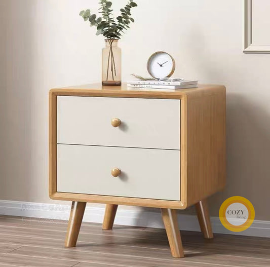 Button solid wood bedside table 