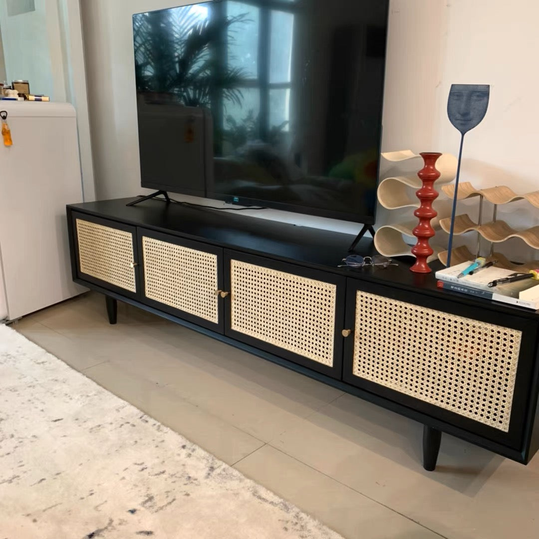 𝐙𝟎𝟐𝟕 Japanese rattan woven TV cabinet solid wood 𝐭𝐯 𝐜𝐚𝐛𝐢𝐧𝐞𝐭 