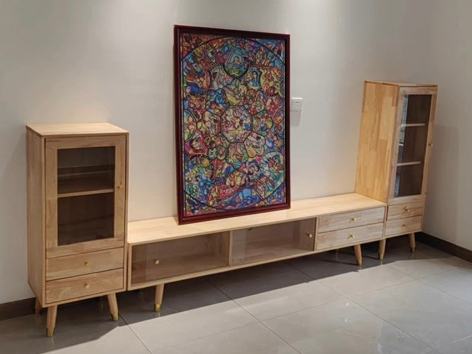 𝐙𝟎𝟓𝟕 Japanese style glass door TV cabinet solid wood𝐭𝐯 𝐜𝐚𝐛𝐢𝐧𝐞𝐭 